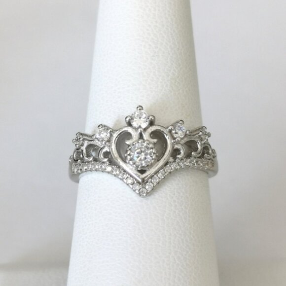 New crown tiara ring Sterling Silver CZ size 8 - Picture 1 of 16